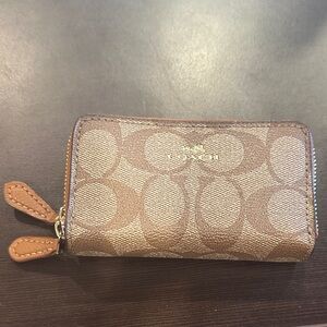 Coach Tan and Brown Zip-Around Wallet